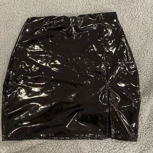 Black Vinyl Extreme Side Split Mini Skirt